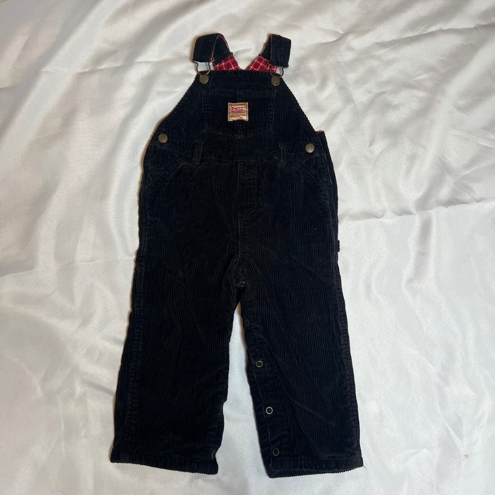 Old Navy Baby Khakis Black Corduroy Flannel Lined Overalls 18-24 Months XL‎